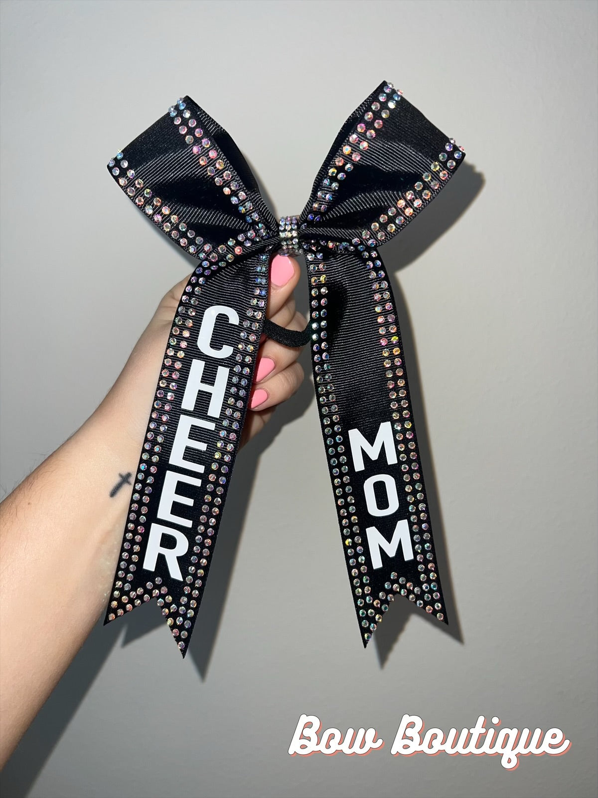 Rhinestone “Cheer Mom” Collegiate Ribbon Bows
