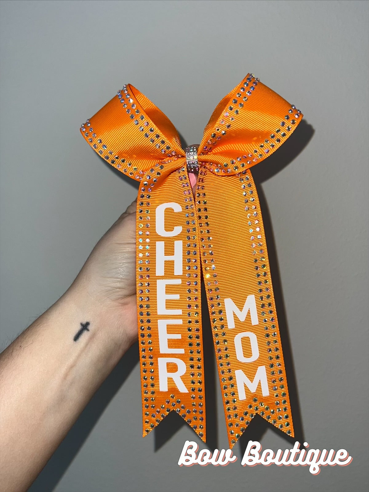 Rhinestone “Cheer Mom” Collegiate Ribbon Bows