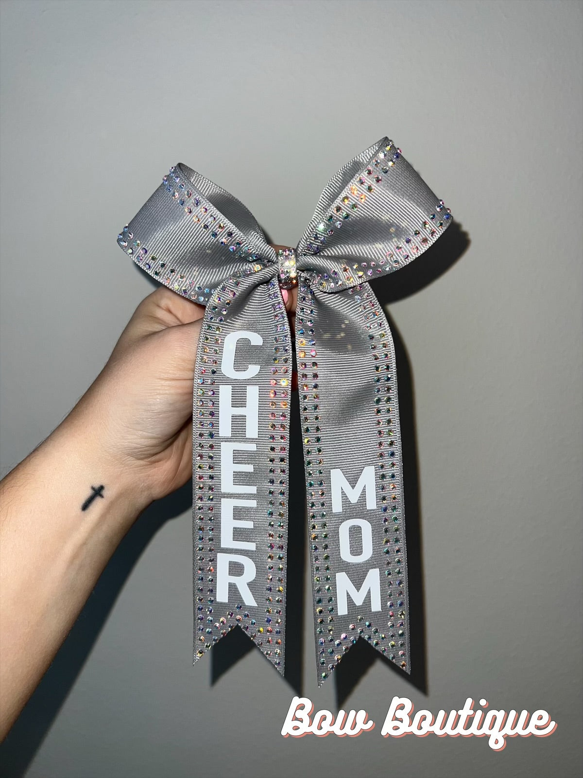 Rhinestone “Cheer Mom” Collegiate Ribbon Bows
