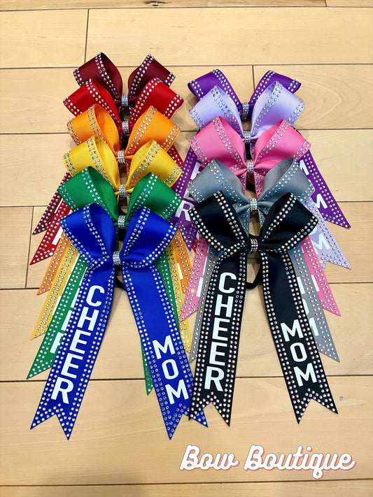 Rhinestone “Cheer Mom” Collegiate Ribbon Bows