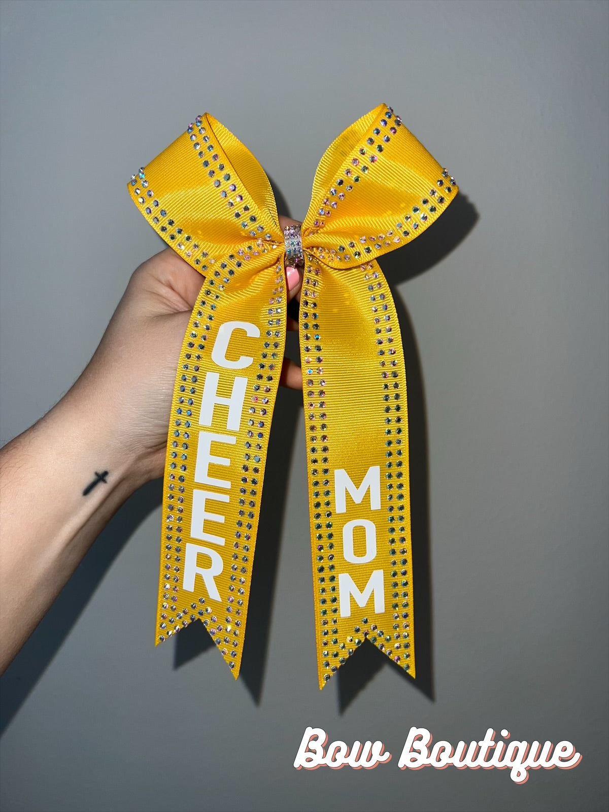 Rhinestone “Cheer Mom” Collegiate Ribbon Bows