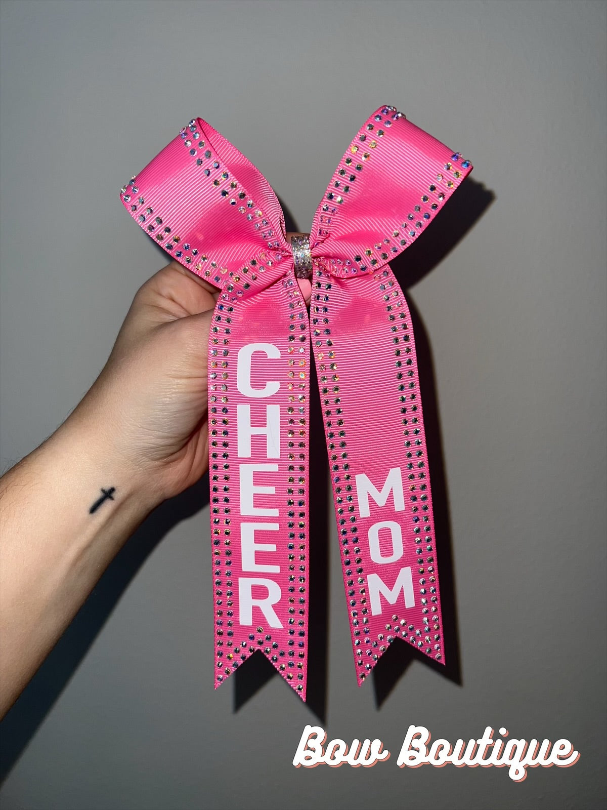 Rhinestone “Cheer Mom” Collegiate Ribbon Bows