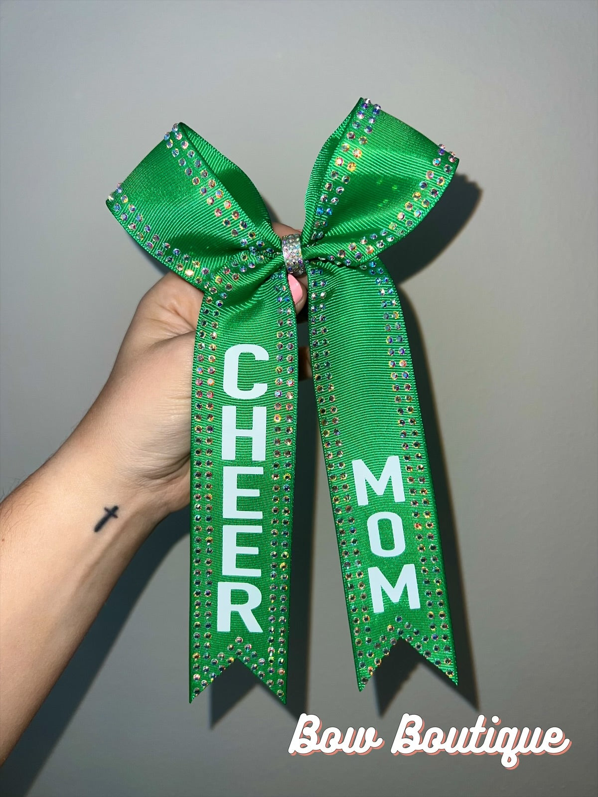 Rhinestone “Cheer Mom” Collegiate Ribbon Bows