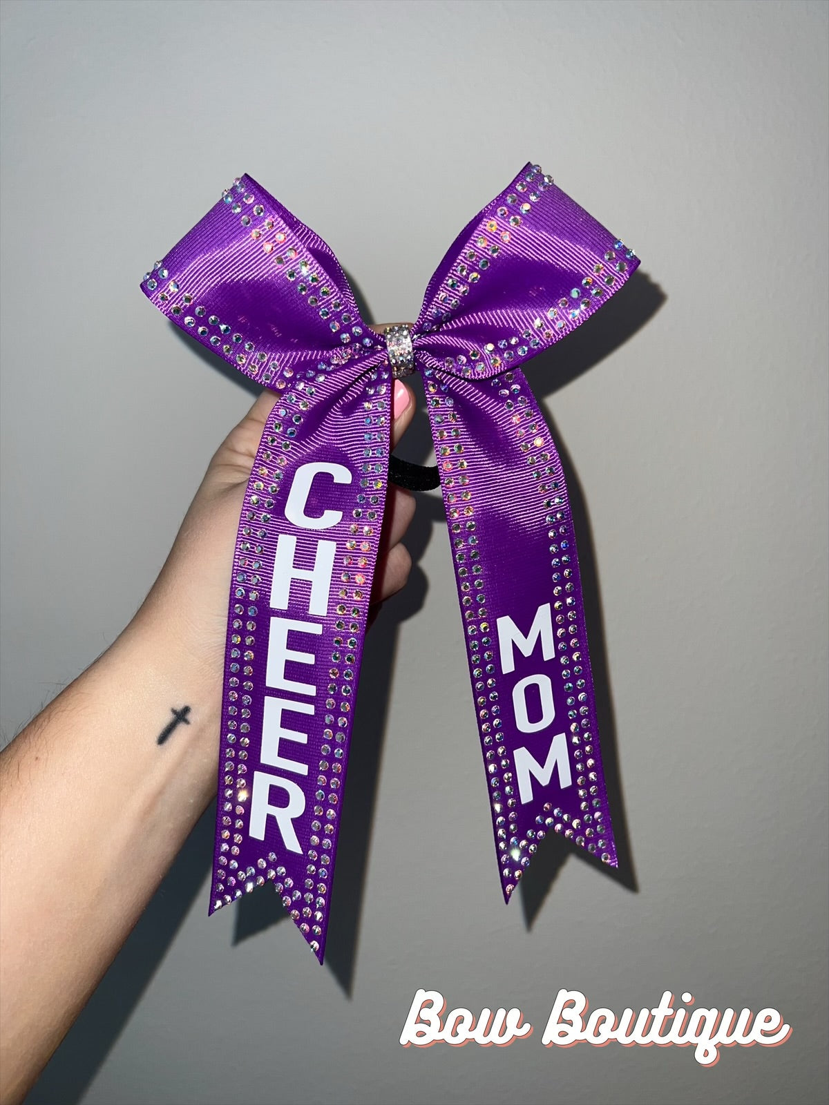 Rhinestone “Cheer Mom” Collegiate Ribbon Bows