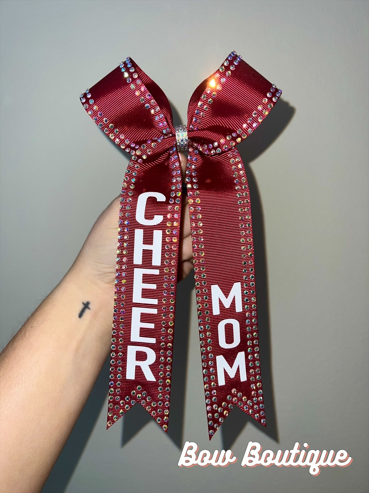 Rhinestone “Cheer Mom” Collegiate Ribbon Bows