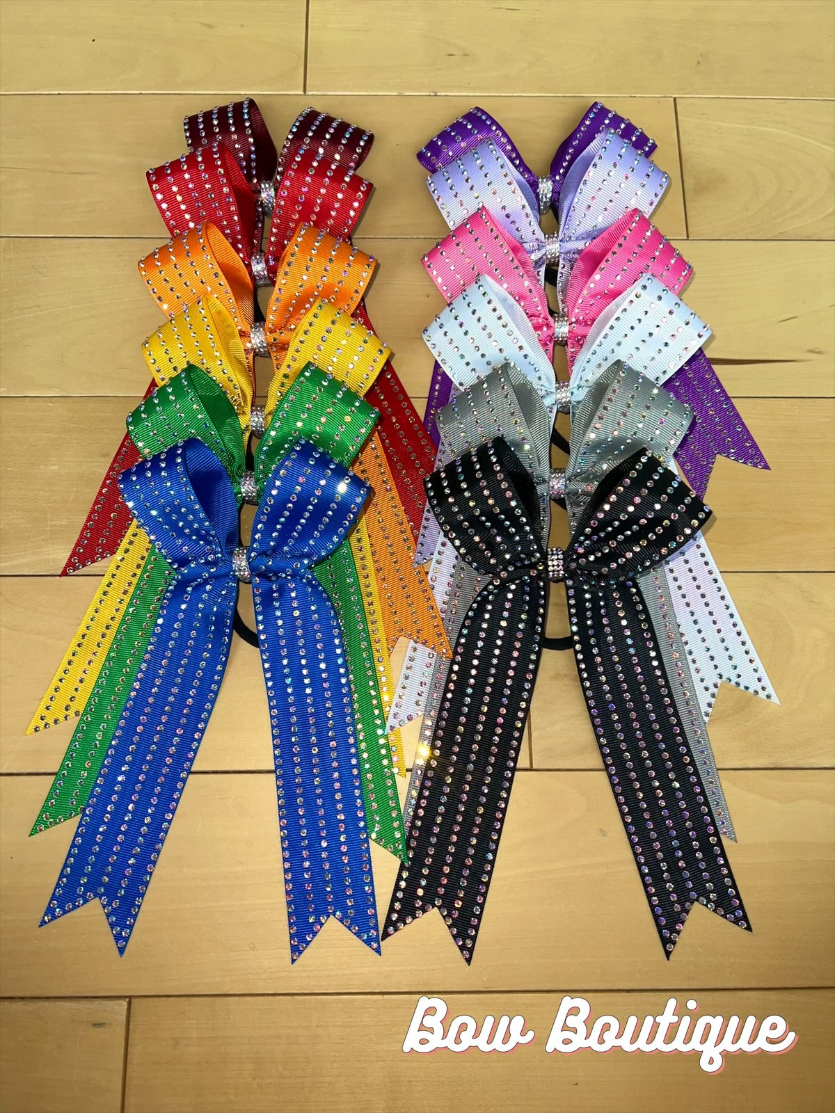 Rhinestone Stripe Collegiate Ribbon Bows