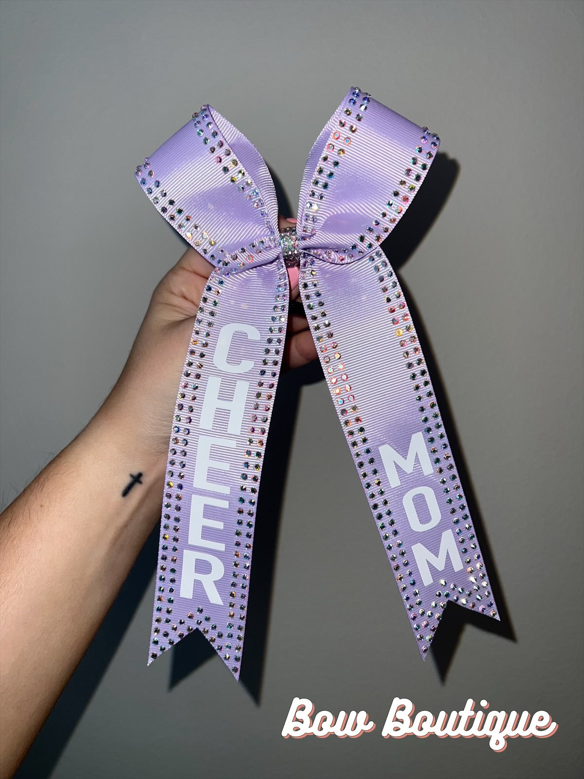 Rhinestone “Cheer Mom” Collegiate Ribbon Bows