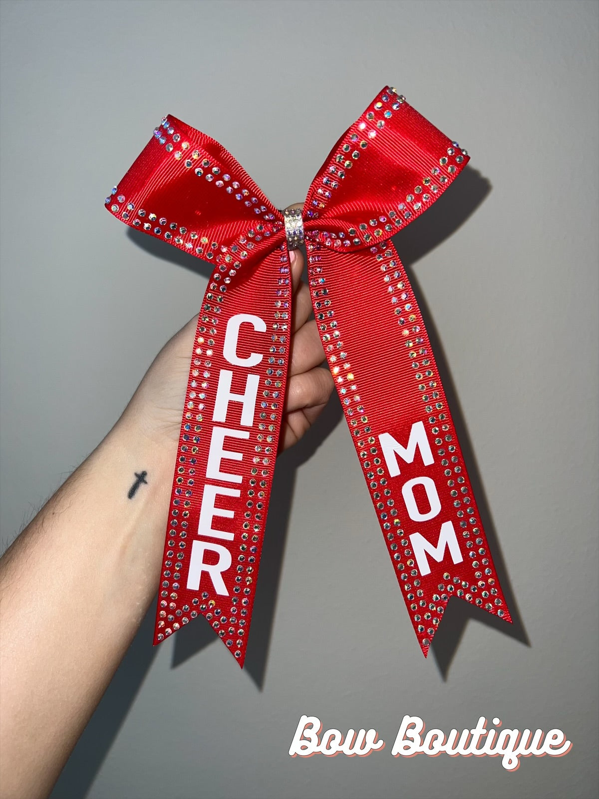 Rhinestone “Cheer Mom” Collegiate Ribbon Bows
