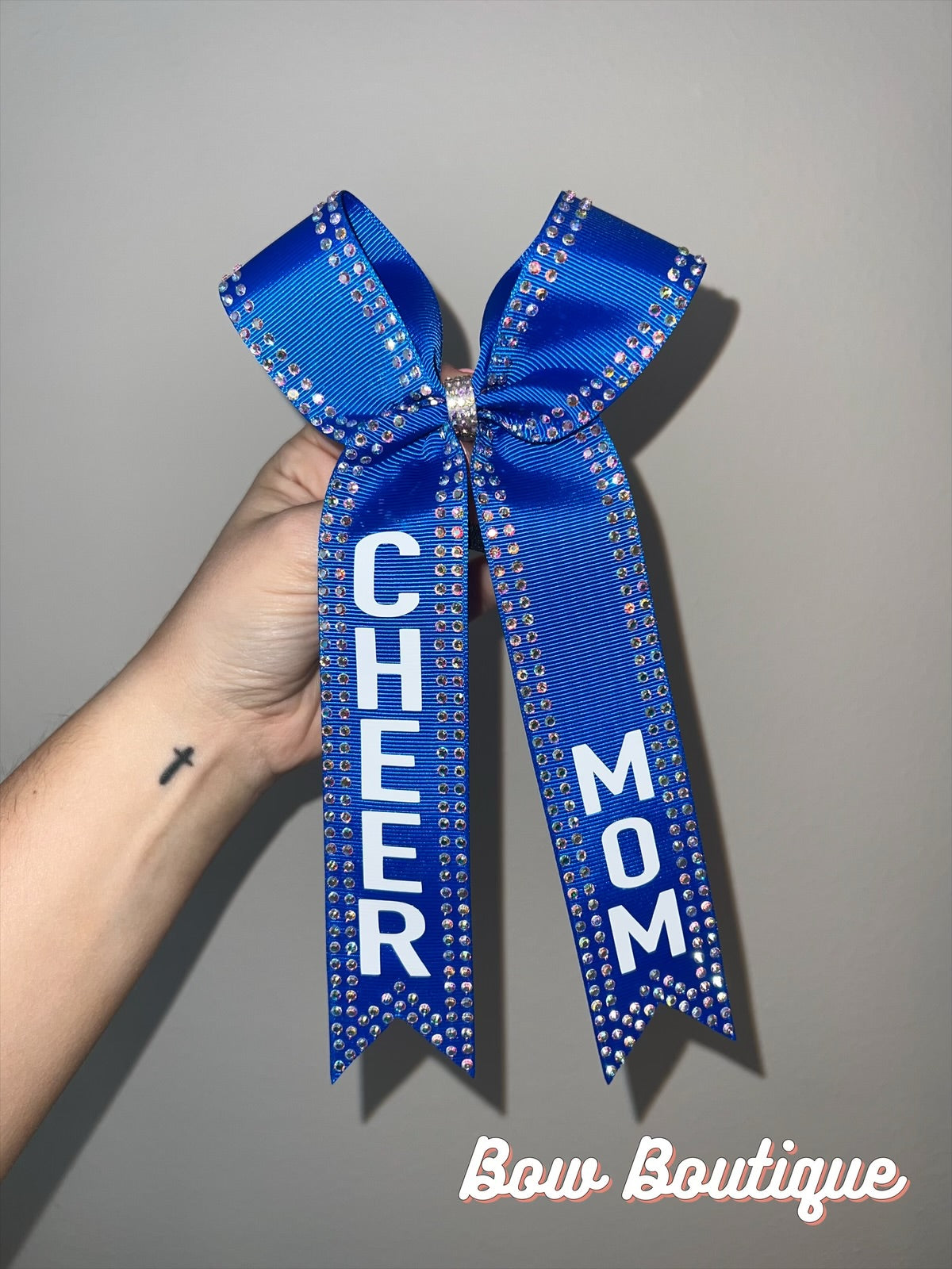 Rhinestone “Cheer Mom” Collegiate Ribbon Bows